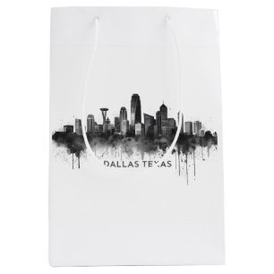 Dallas Texas Silhouette Zwart en Wit Stadsgezicht Medium Cadeauzakje