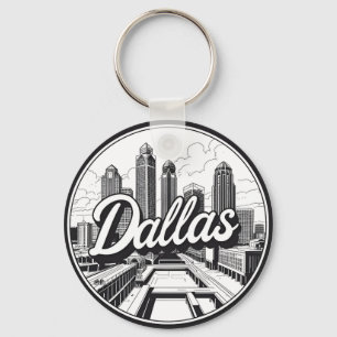 Dallas Texas Silhouette Zwart en Wit Stadslandscha Sleutelhanger