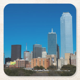 Dallas Texas skyline bij zonsondergang Vierkante Kartonnen Onderzetter