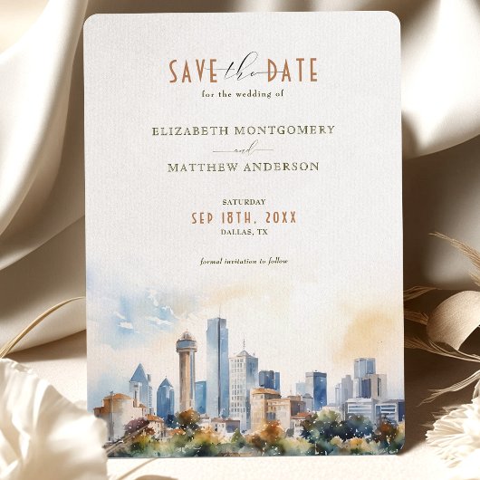 Dallas Texas Skyline Save-the-Date Kaart