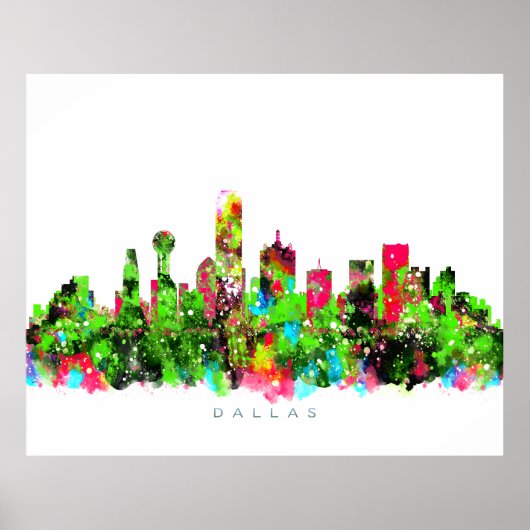 Dallas, Texas Skyline Waterverf Painting Poster (Voorkant)