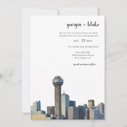 Dallas Texas Skyline Wedding Invitation (Devant)