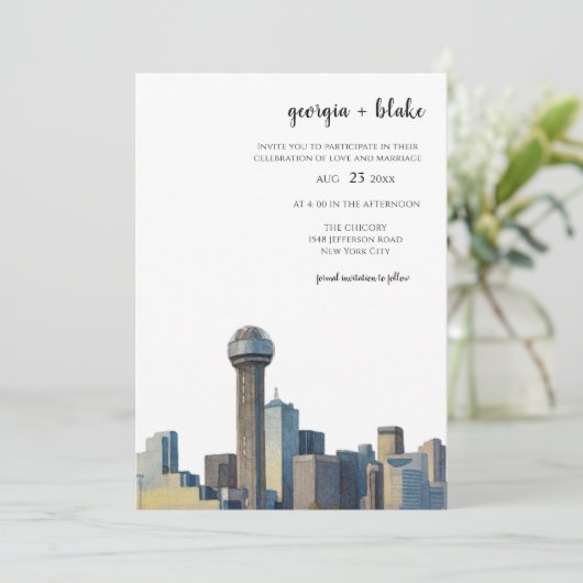  Dallas Texas Skyline Wedding Invitation (Debout devant)