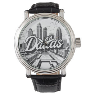 Dallas Texas Skyline Zwart-wit stadsgezicht Horloge