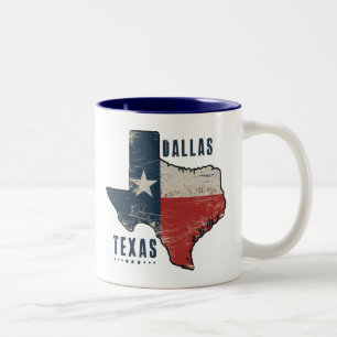Dallas Texas State Kaart Vlag Tweekleurige Koffiemok