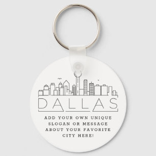 Dallas, Texas Stylized Skyline Aangepaste slogan Sleutelhanger