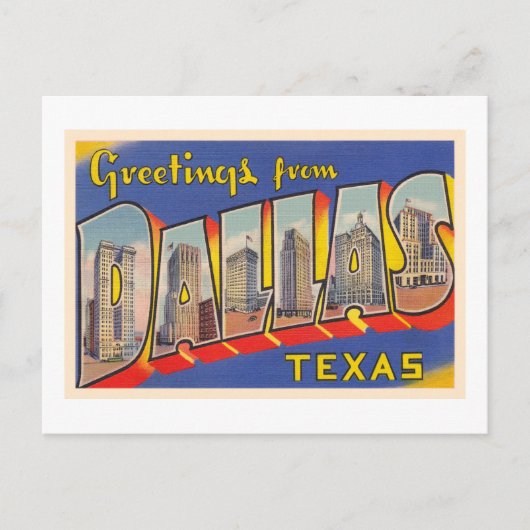 Dallas Texas TX Briefkaart met grote letters (Voorkant)