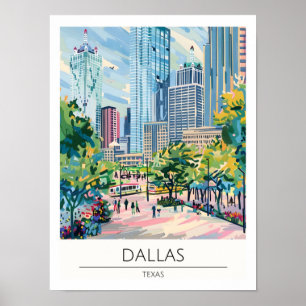Dallas Texas USA Vintage Kunst Illustratie Reizen Poster