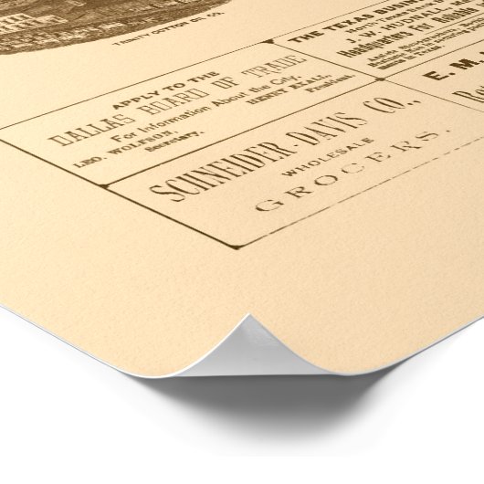 Dallas, TX Panorama Map - 1892 Poster (Hoek)