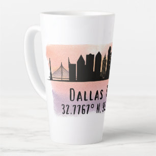 Dallas TX Skyline Latitude en Lengtegraad Latte Mok