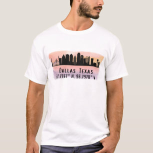Dallas TX Skyline Latitude en Lengtegraad T-shirt