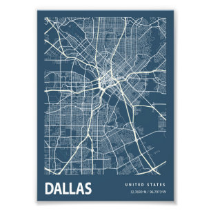Dallas - United States Blueprint City Map Foto Afdruk