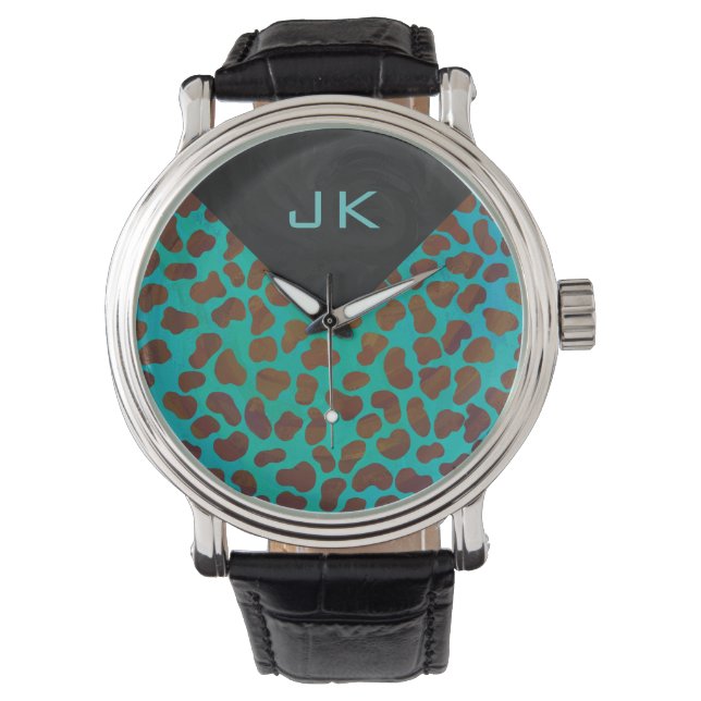 Dalmatiaans bruin en Blauwgroen afdrukken Horloge (Voorkant)