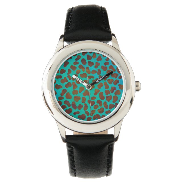 Dalmatiaans bruin en Blauwgroen afdrukken Horloge (Voorkant)