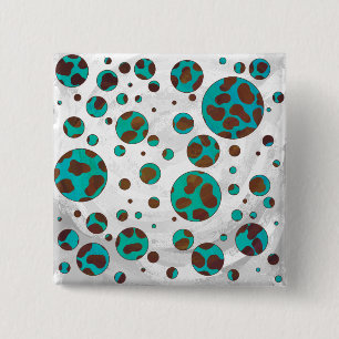 Dalmatiaans bruin en Blauwgroen afdrukken Vierkante Button 5,1 Cm