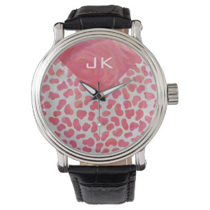Dalmatiaans Roze en Wit met Monogram Horloge