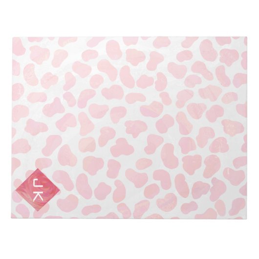 Dalmatiaans Roze en Wit met Monogram Notitieblok (Voorkant)