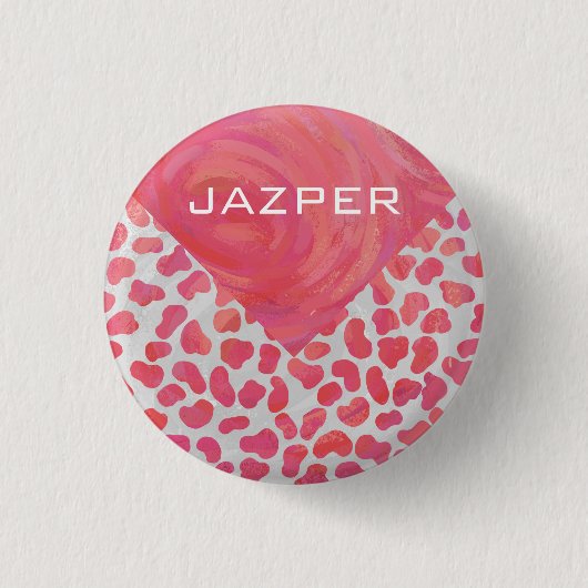 Dalmatiaans Roze en Wit met Monogram Ronde Button 3,2 Cm (Voorkant)