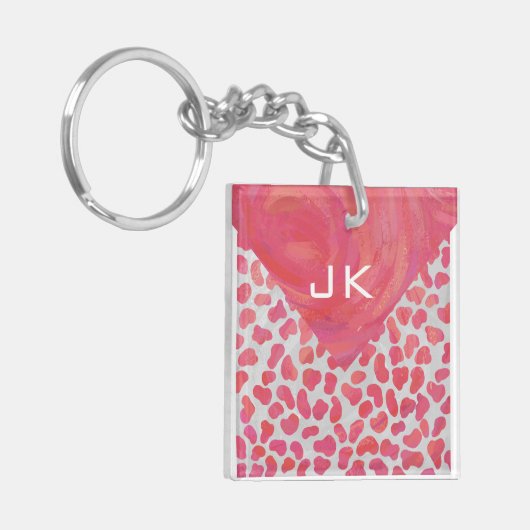 Dalmatiaans Roze en Wit met Monogram Sleutelhanger (Voorkant Links)