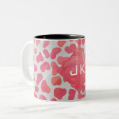 Dalmatiaans Roze en Wit met Monogram Tweekleurige Koffiemok (Voorkant links)