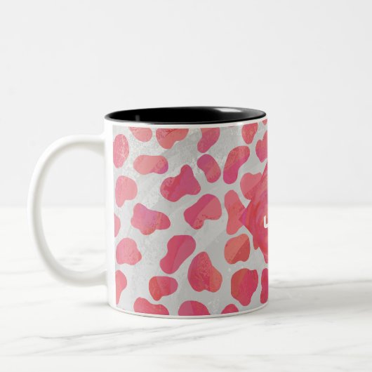 Dalmatiaans Roze en Wit met Monogram Tweekleurige Koffiemok (Links)