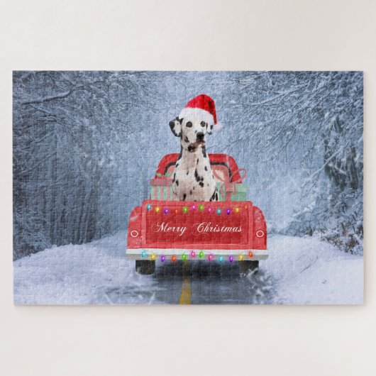 Dalmatiaanse hond op sneeuw in kerstmis legpuzzel (Horizontaal)