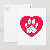 Dalmatiaanse poot afdrukken in rood hart briefkaart (Voorkant / Achterkant)