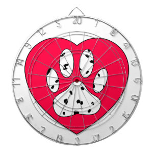 Dalmatiaanse poot afdrukken in rood hart dartbord