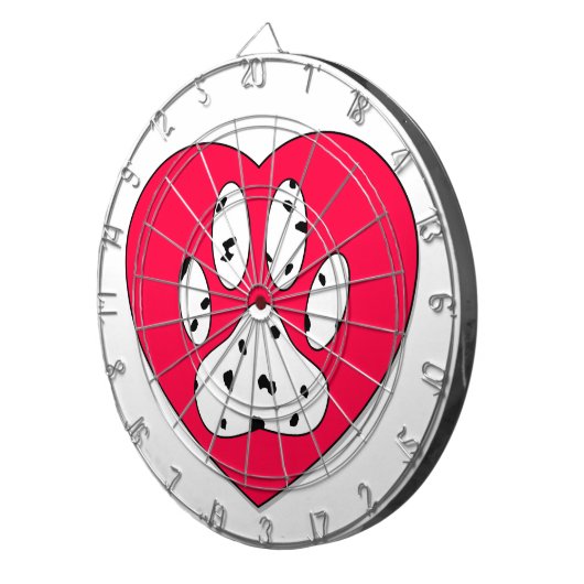 Dalmatiaanse poot afdrukken in rood hart dartbord (Voorkant Rechts)