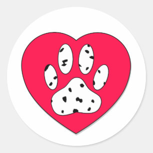 Dalmatiaanse poot afdrukken in rood hart ronde sticker