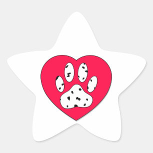 Dalmatiaanse poot afdrukken in rood hart ster sticker