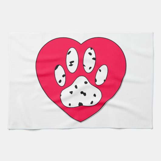 Dalmatiaanse poot afdrukken in rood hart theedoek (Horizontaal)