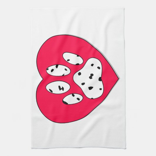 Dalmatiaanse poot afdrukken in rood hart theedoek (Verticaal)