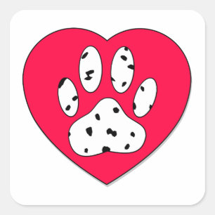 Dalmatiaanse poot afdrukken in rood hart vierkante sticker