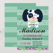 Dalmatian Birthday Invitation (groene strepen) Kaart (Voorkant / Achterkant)