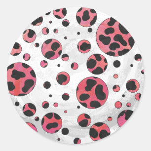 Dalmatian Black en Red met Polka Dots Ronde Sticker