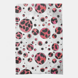 Dalmatian Black en Red met Polka Dots Theedoek
