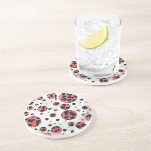 Dalmatian Black en Red met Polka Dots Zandsteen Onderzetter