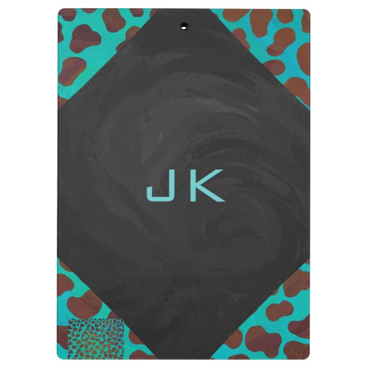 Dalmatian Brown en Blauwgroen met Monogram Klembord (Achterkant)