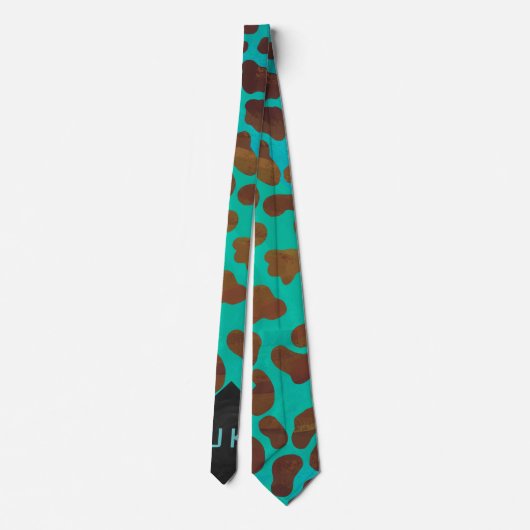 Dalmatian Brown en Blauwgroen met Monogram Stropdas (Achterkant)