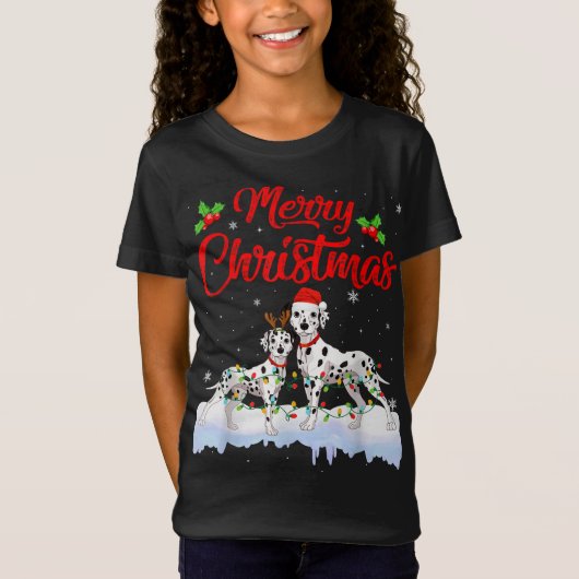 Dalmatian Dog kerstlampjes Funny Pet Santa Xma T-shirt (Voorkant)