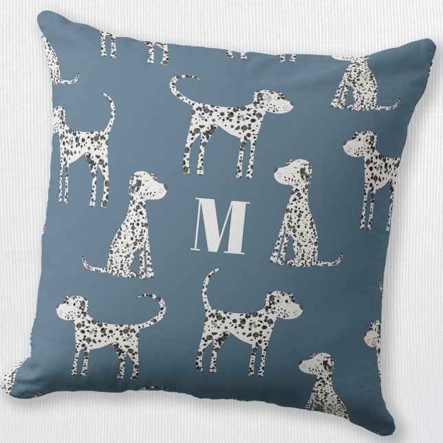 Dalmatian Dog Monogram Kussen (Cute Dalmatian dog personalized monogram initial throw pillow)
