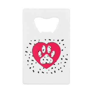 Dalmatian Dog Paw-afdrukken in rood hart Kredietkaart Flessenopener