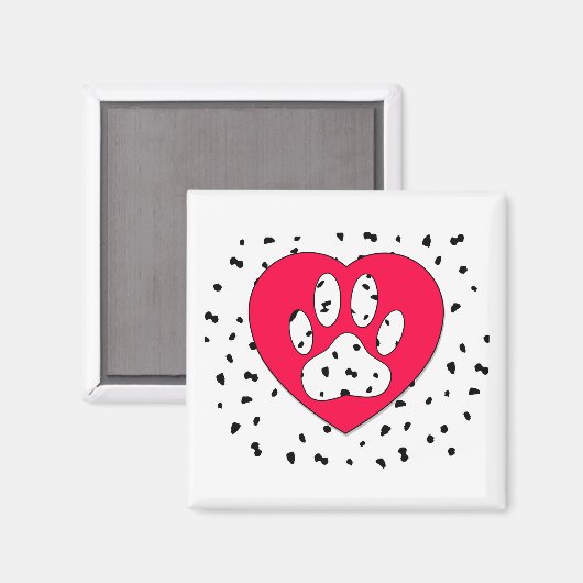 Dalmatian Dog Paw-afdrukken in rood hart Magneet (Voorkant / Achterkant)