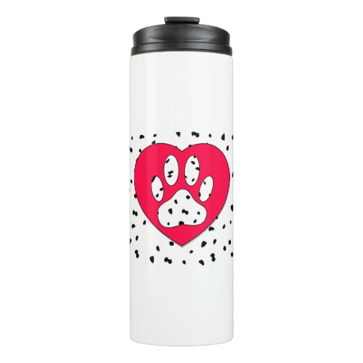 Dalmatian Dog Paw-afdrukken in rood hart Thermosbeker (Voorkant)