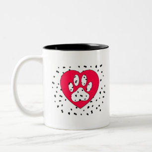 Dalmatian Dog Paw-afdrukken in rood hart Tweekleurige Koffiemok
