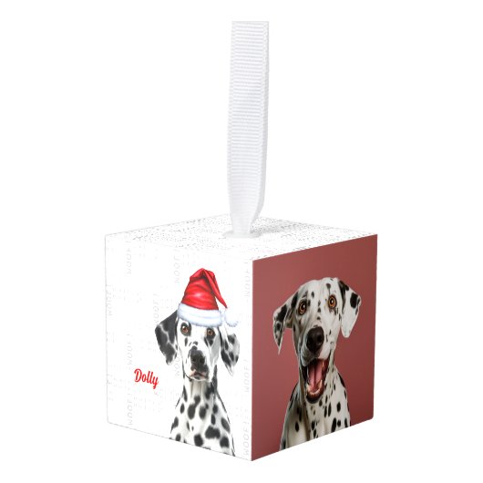 Dalmatian Dog Two Photo Christmas Holiday Kubus Ornament (Voorkant hoekig)