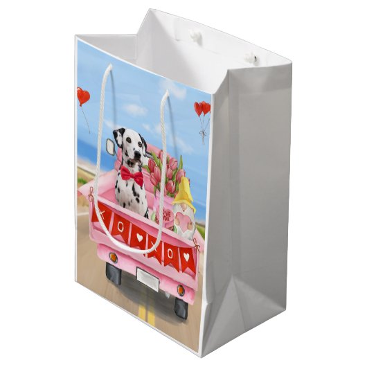 Dalmatian Dog Valentijnsdag Truck Hearts Medium Cadeauzakje (Voorkant Gekanteld)