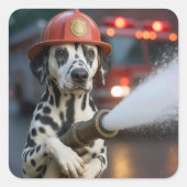 Dalmatian Dog With a Fire Hose Vierkante Sticker (Voorkant)
