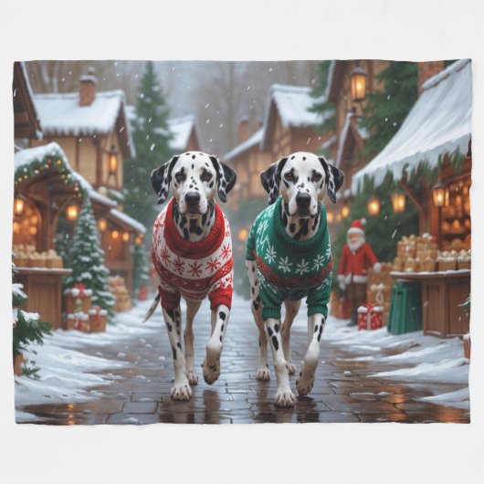 Dalmatian Dogs Christmas Snow Holiday Fleece Deken (Voorkant (Horizontaal))